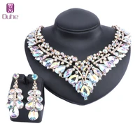 women bridal rhinestone crystal v shaped teardrop wedding necklace earring jewelry sets for brides formal dress 9 colors