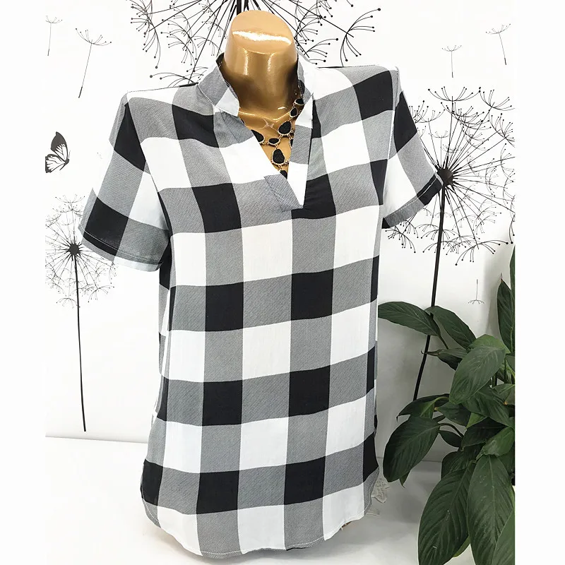 Short-White Модная клетчатая футболка, женская одежда, туника, Camisetas Mujer, топы, повседневная Сетчатая футболка, топ, футболка размера плюс, XXXXL, 5XL, летняя - Цвет: Short-White