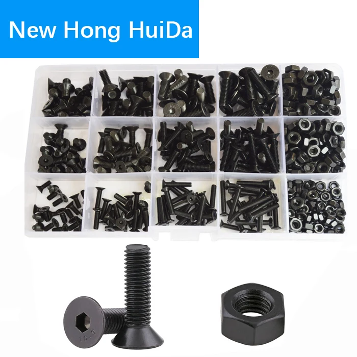 

Flat Hex Socket Head Cap Screw Metric Thread Hexagon Machine Countersunk Bolt Nut Assortment Kit Set Alloy Steel Black M3 M4 M5