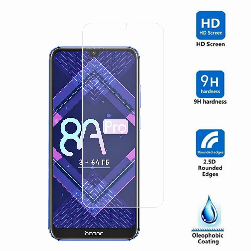 Protector de pantalla de vidrio templado 9H para Huawei Honor 8A Pro, pel&iacute;cula de vidrio para Honor 8A Pro, 2 uds.-2