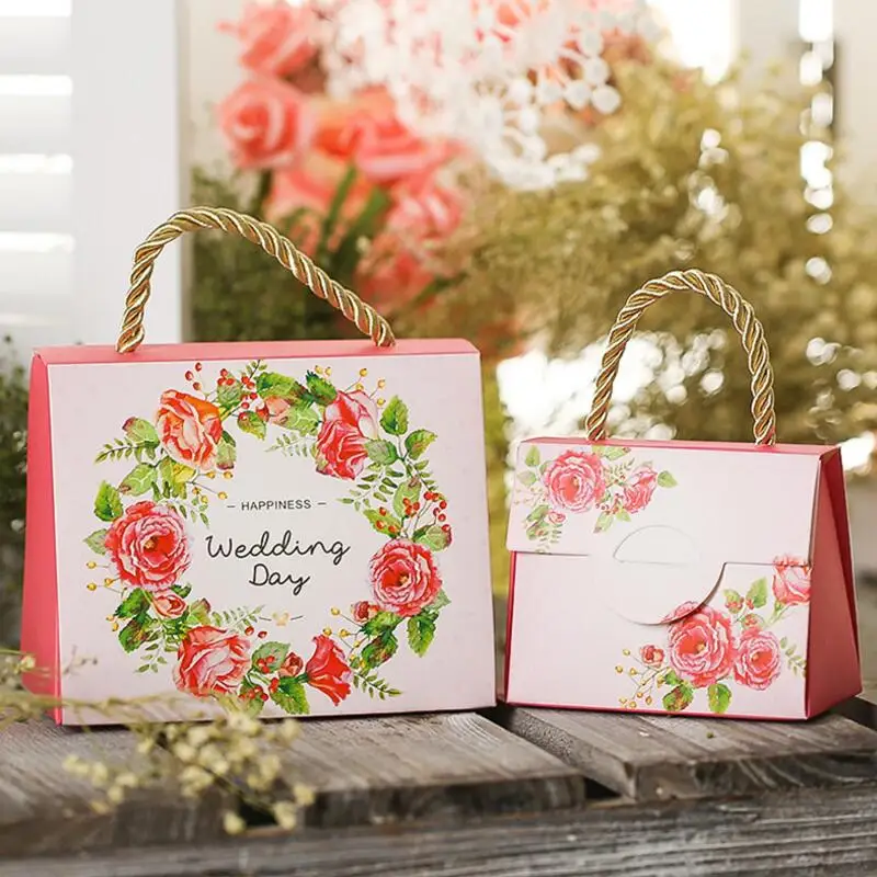

30Pcs/lot Printed Handbag Wedding Party Gift Bag Hand Candy Boxes Wedding Party Favor Gift Boxes Candy Cookie Gift Boxes