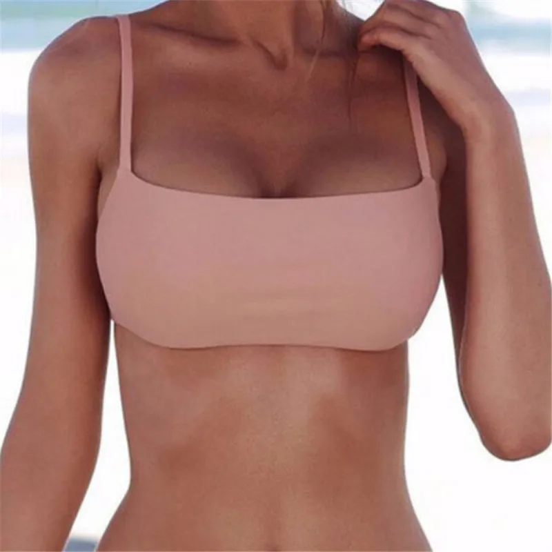 Новые бразильские топы бикини 2017 однотонный купальник с чашками пуш-ап пляжная