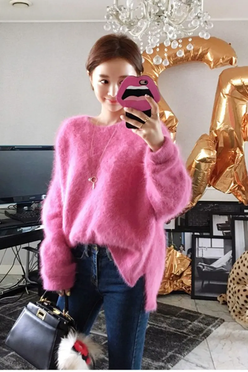 Розовый женский пуловер оверсайз свитер модная зимняя одежда для осени женщин 2021
