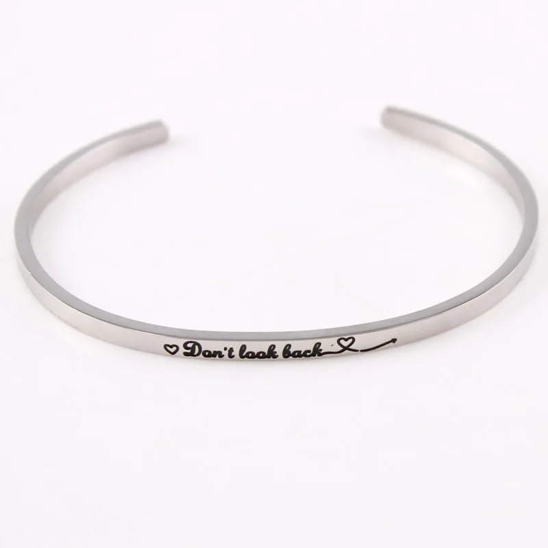 2017 браслет из нержавеющей стали с гравировкой и надписью Don't look back позитивные