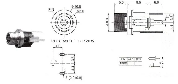 Бесплатно. DC-021 бесплатная металла гнездо ПОСТОЯННОГО ТОКА разъем питания 5.5*2.1 мм