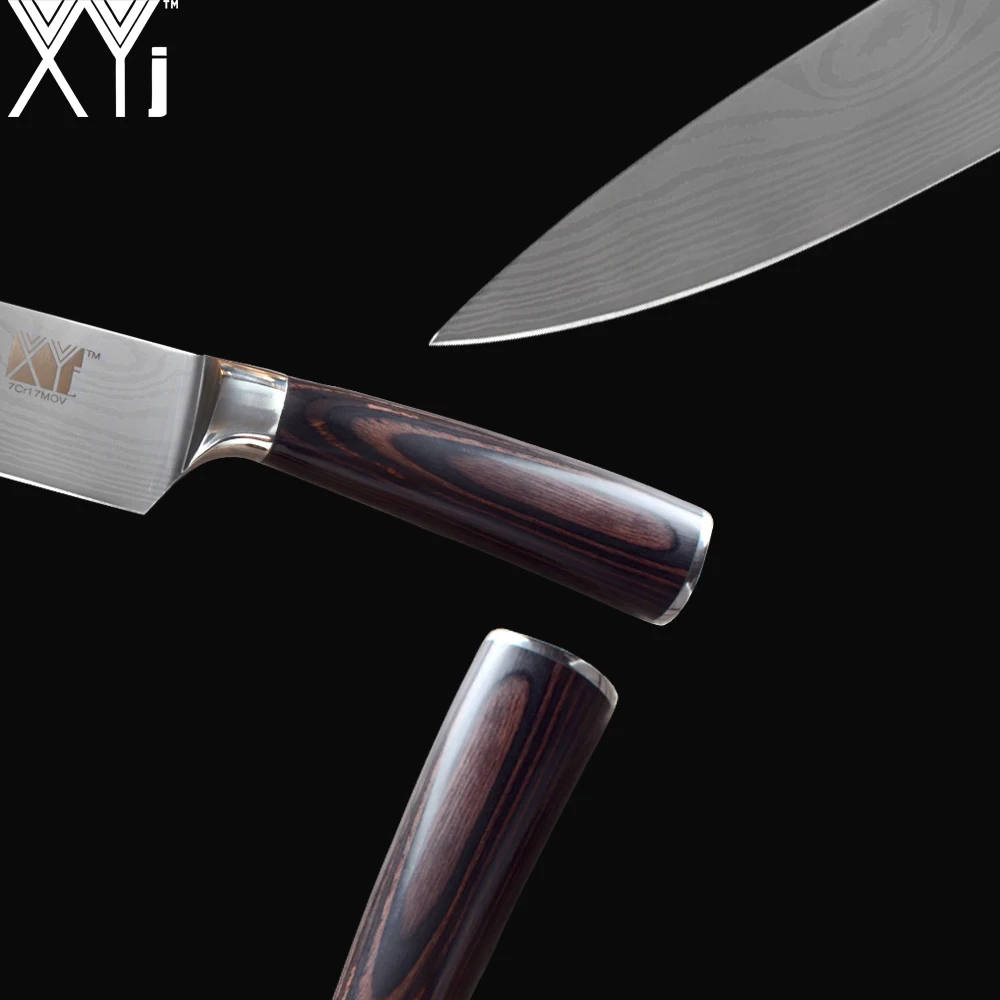 XYj 6 Piece Stainless Steel Kitchen Set Damascus Pattern High Carbon Sharp Blade Non-slip Color Wood Handle Cooking Knives | Дом и сад