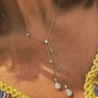 Длинное женское ожерелье с подвеской Y-образной формы, модное яркое ожерелье с фианитами в форме капли воды, яркое Ювелирное Украшение 2018