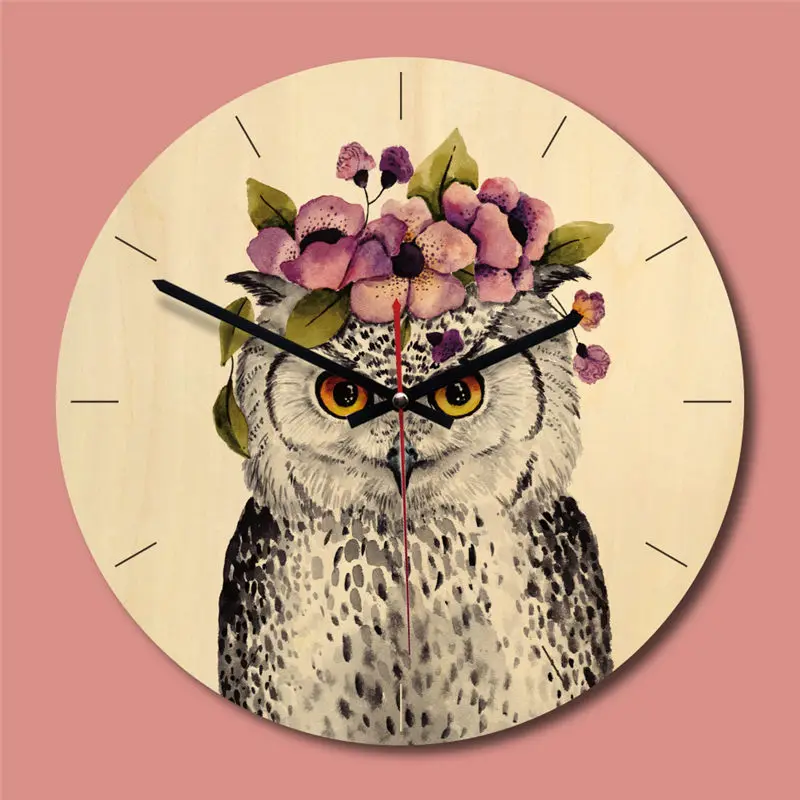 Cartoon Animal Wooden Wall Clock For Living Room Printed Circular Single Face Needle Separates Watch Decor 11 Inch | Дом и сад