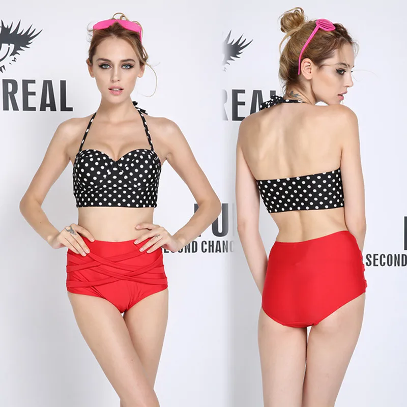 2017 Рокабилли Dot Винтаж Купальник Сексуальная Высокая Талия Bikinis Набор Push Up
