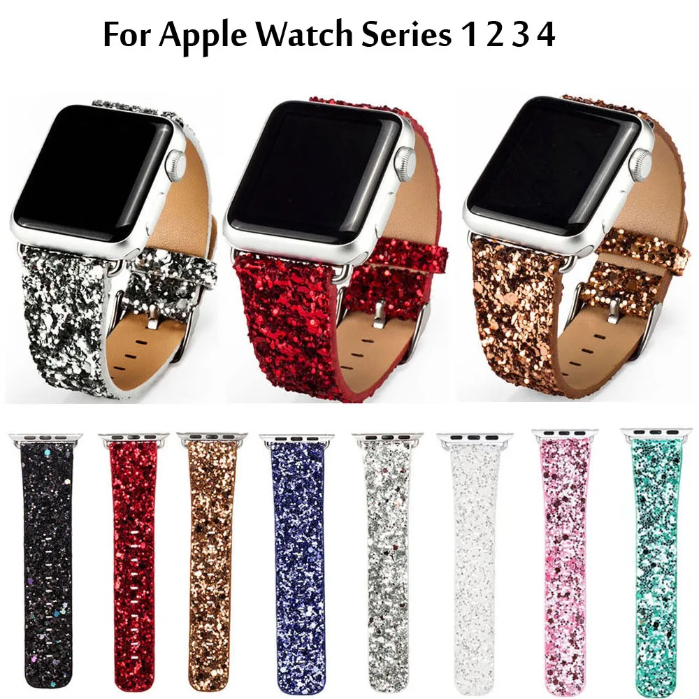 

Ремешок кожаный блестящий для Apple Watch Series 4/3/2/1, 38/40/42/44 мм