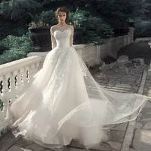 Свадебное платье с круглым вырезом длинным рукавом и шлейфом|bridal