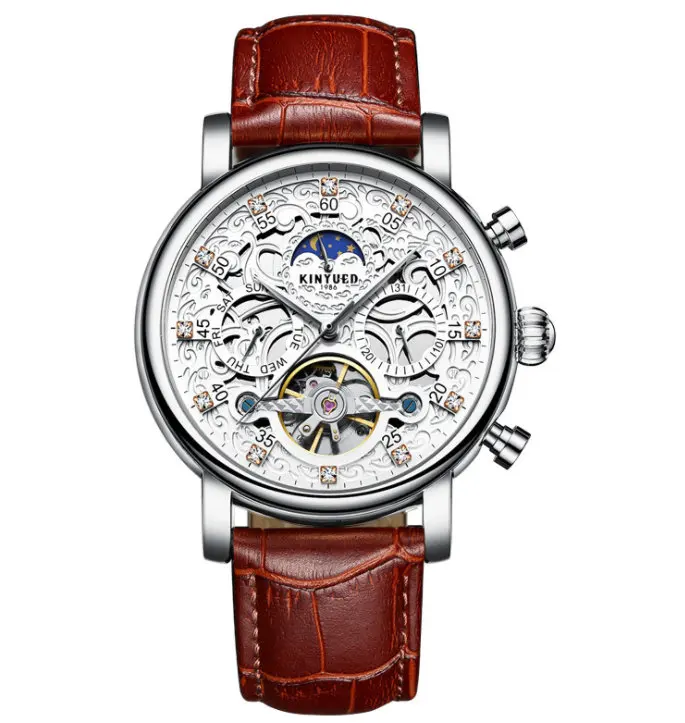 Автоматические часы DIDUN Skeleton мужские водонепроницаемые Sun Moon Phase механические