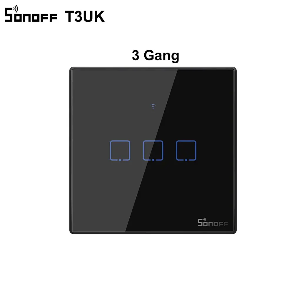 3 gang Интеллектуальный выключатель света SONOFF T3UK TX Smart Wi-Fi настенный сенсорный выключатель Черный с границы умный дом 1/2/3 433 RF пульт дистанционного управления Управление работает с Amazon Alexa IFTTT - Цвет: 3 gang