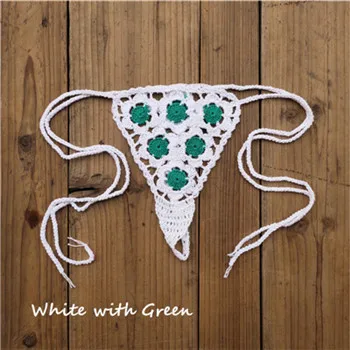 White with Green Ручной крючком кружева стринги аппликация мини-бикини купальники бикини для загара - Цвет: White with Green