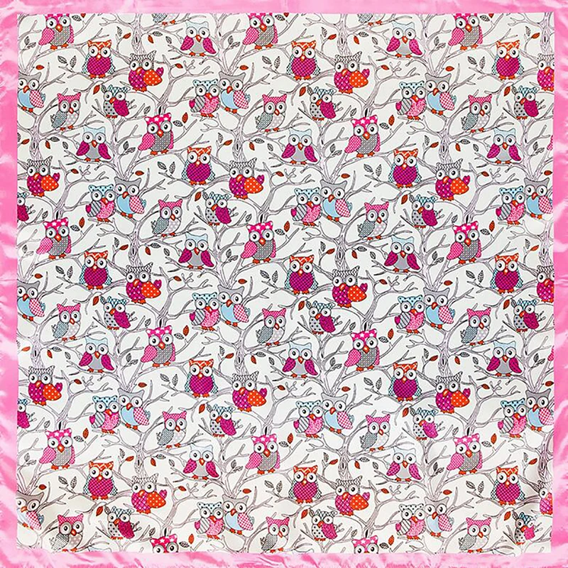 Women Scarf Luxury Brand Owl Tree Print Hijab Silk Satin Shawls Foulard Square Head Scarves Wraps For Ladies 90x90CM |