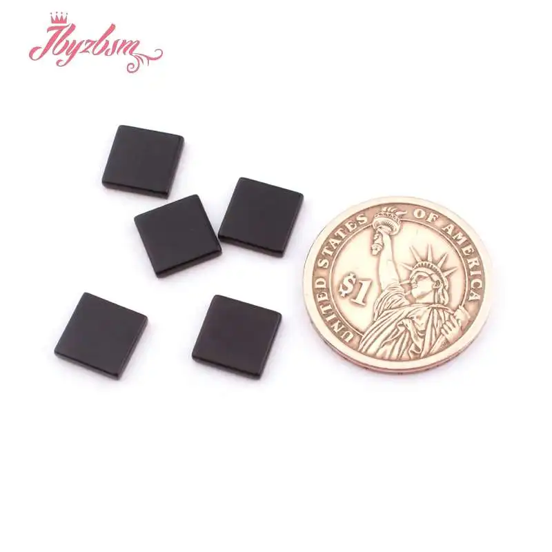 12mm Квадратные черные Агаты, двойной самолет, кабошоны, купол, непросверленный натуральный камень, бусины для рукоделия, серьги, кольцо, ювелирные изделия, Making5pc - Цвет: 12mm
