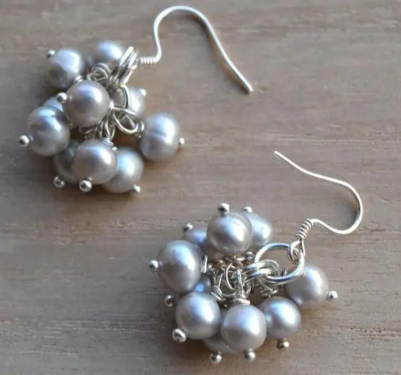 

White Color Pearl Earrings,AAA 4-8mm Freshwater Pearl S925 Sterling Silvers Danger Earring,Wedding Party Gift Jewellery