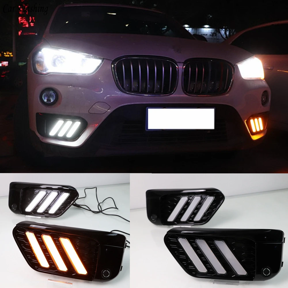 2 шт. светодиодный DRL Дневной светильник s Для BMW X1 F48 F49 2016 2017 2018 2019 с желтым сигналом