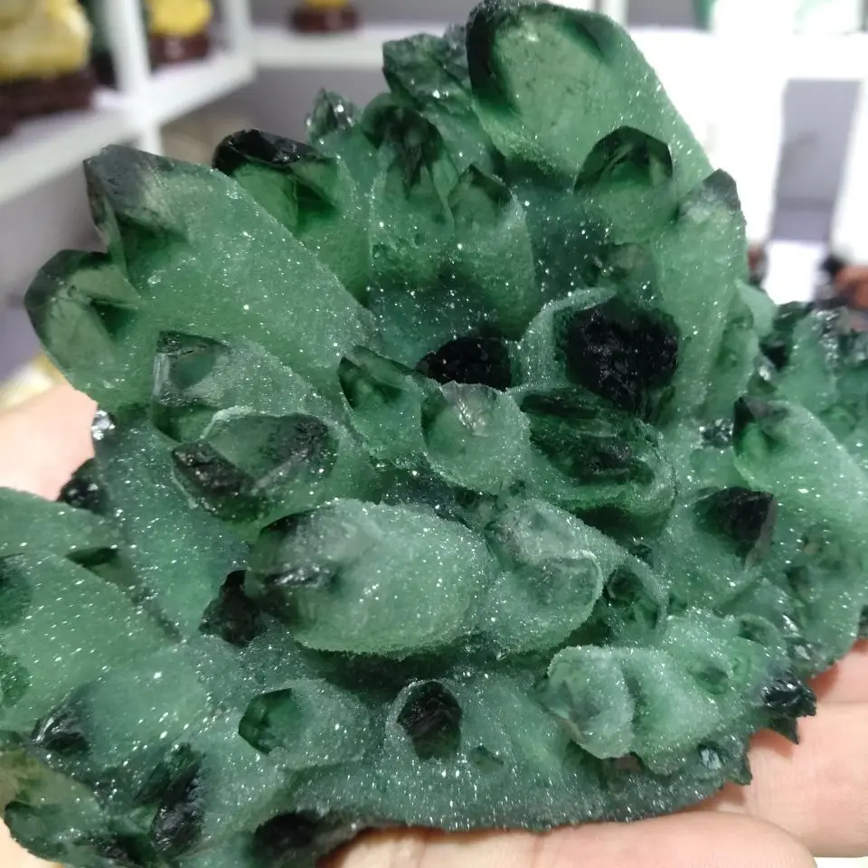 300 900 г натуральный зеленый Ghost Phantom Quartz с украшением в виде кристаллов кластера