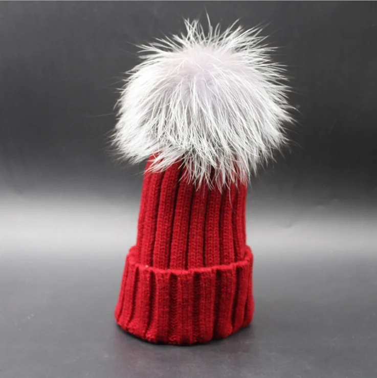2016 популярные дети зимой и осенью мех лисы мяч шляпа трикотажные для девочек