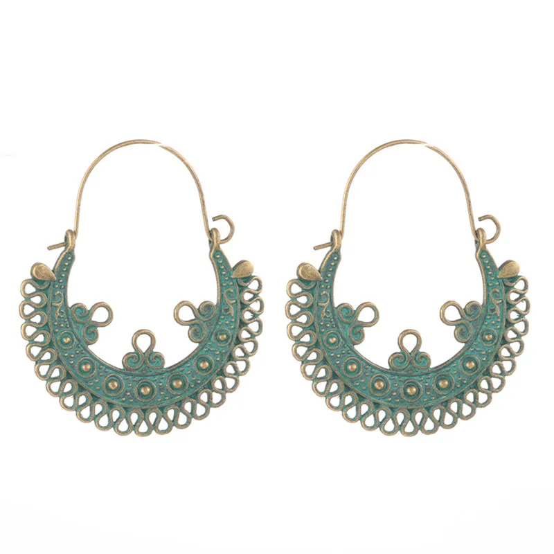 E021906 Fashion Vintage Bohemia Black Hollow Water droplets Round Circle arrow triangle Tassel Women's earrings Charm Ethnic jewelry - Окраска металла: E021906