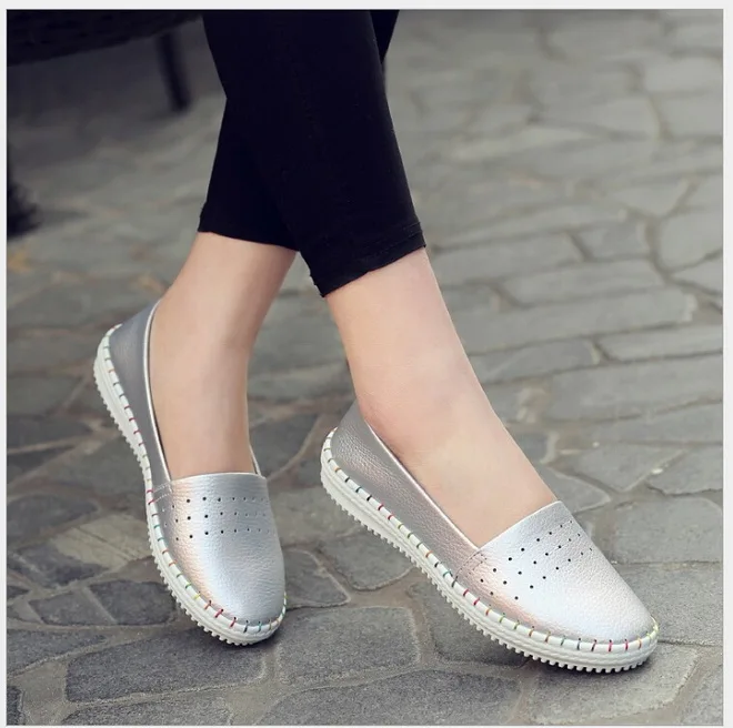 Spring Autumn Women Ballet Flats Casual Flat Shoes Soft Genuine Leather Shoes Ladies Slip On Brand Loafers Flats Shoes