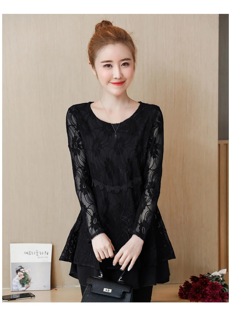 Фото New arrival2018 Spring Fashion ladies O neck cute lace shirt casual blouse long sleeves tops juniors plus size L-XXXXXL 5XL Женская New arrival2018 Spring Fashion ladies O neck cute lace shirt casual blouse long sleeves tops juniors plus size L-XXXXXL 5XL Женская