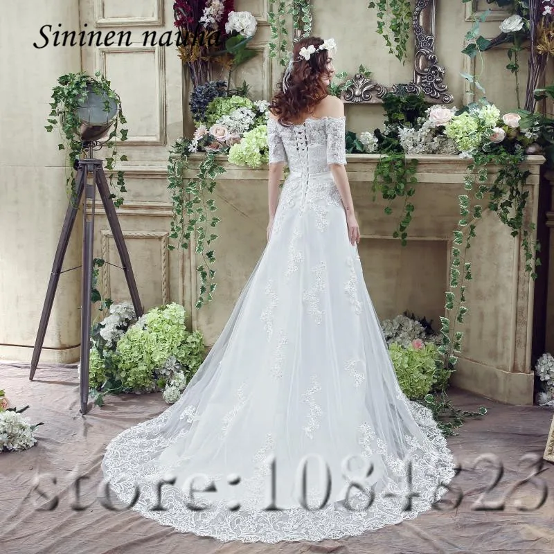 Wedding Dresses Bridal Gowns Off The Shoulder sleeves Appliques A Line Tulle Cheap Dress Vestido De Noiva Robe Mariage 197 | Свадьбы и