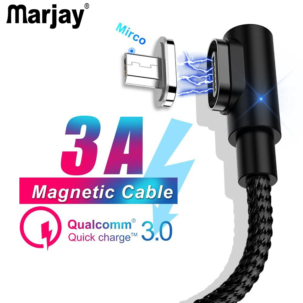 Marjay 90 градусов локоть Магнитный Micro USB быстрый заряд кабеля кабель для передачи