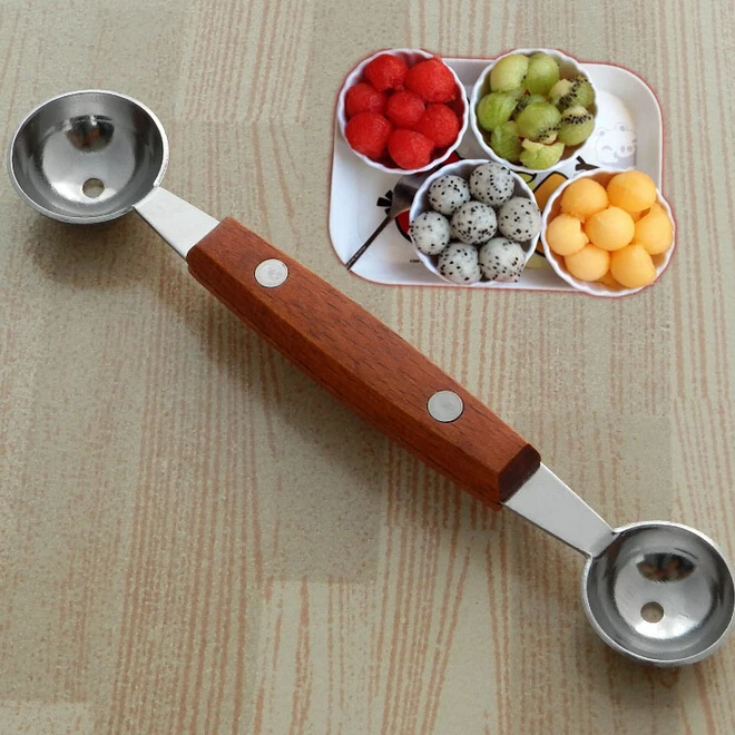 

Двухсторонняя ложка из нержавеющей стали для лепки дыни, фруктов, ложка, кухонный инструмент, бесплатная доставка ss991