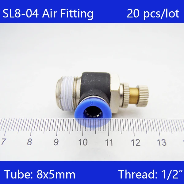 

HIGH QUALITY 20 pcs of SL8-04, 8mm Push In to Connect Fitting 1/2" Thread Speed Flow Controller Air Valve SL8-04