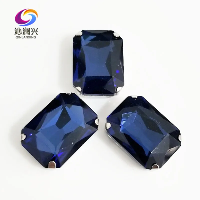 Чернильный синий прямоугольник восьмиугольной формы, высокое качество,стеклянный кристалл, пришивные стразы, аксессуары для одежды SWC22