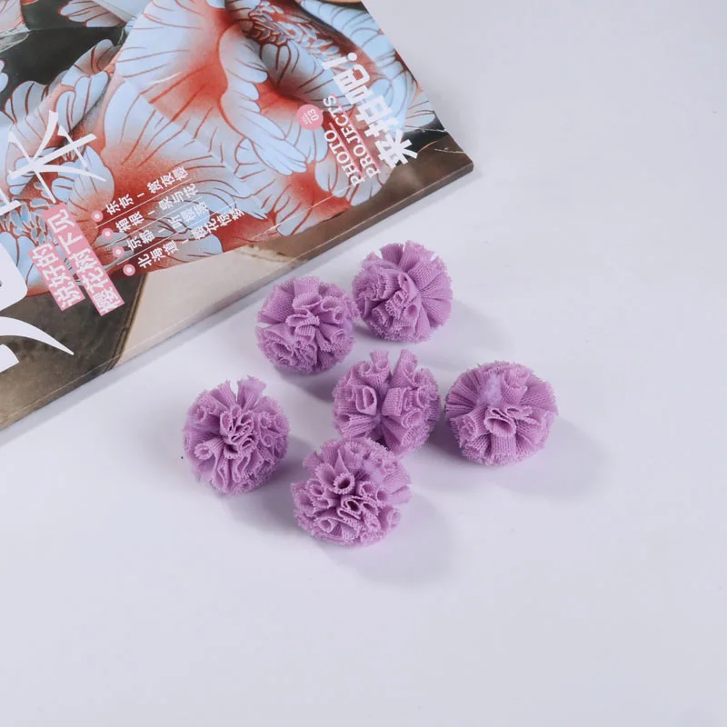 24 шт./лот 25 мм кружева Марля Эластичный цветок мяч DIY ручной работы плюшевый помпон подвеска-сетка для волос на голову свадебное платье аксессуары для шитья
