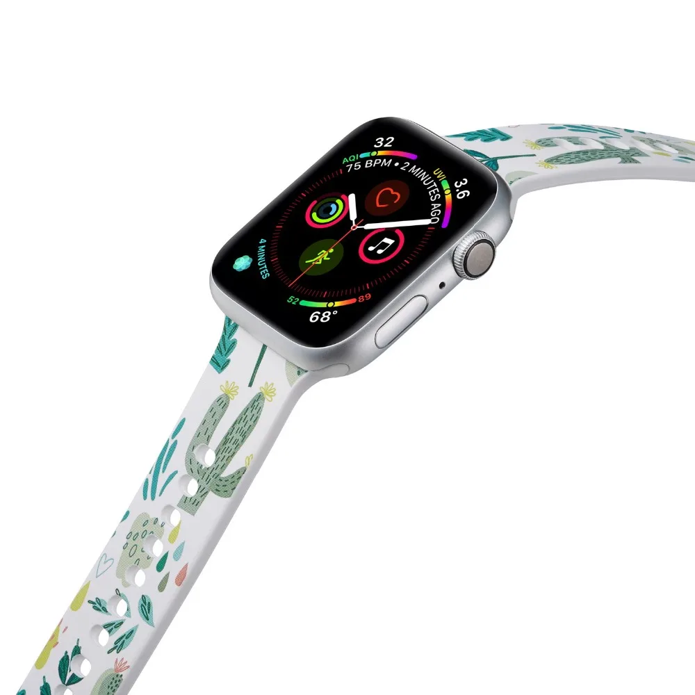 Сменный силиконовый ремешок для Apple Watch браслет с цветочным принтом iwatch 5 3 2 38 42 мм 4