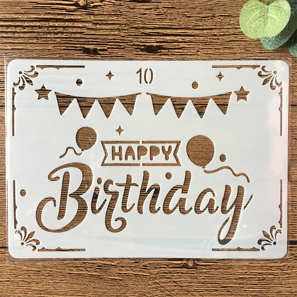 

New 18cm Happy Birthday Flag DIY Layering Stencils Painting Scrapbook Coloring Embossing Album Decorative Paper Card Template