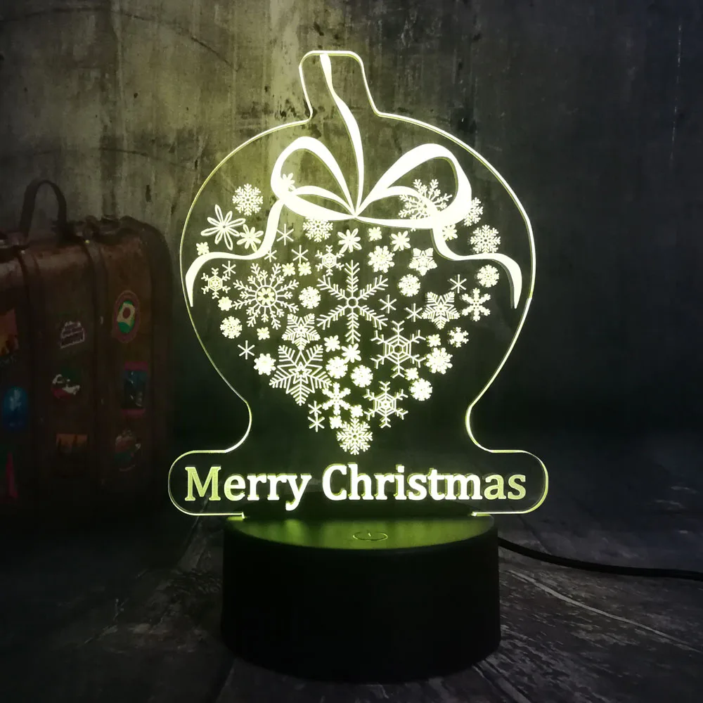Рождественская Новогодняя лампа Снежинка 3D светодиодный RGB ночник USB настольная