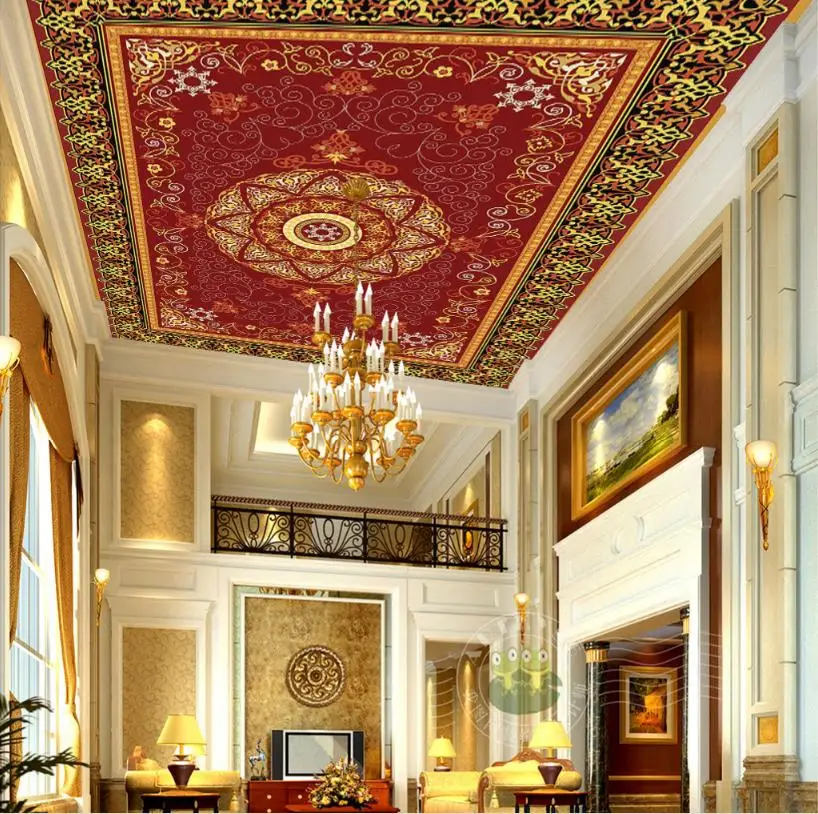 Модные 3D потолочные Настенные обои Национальный круг Потолочные фото для ванной