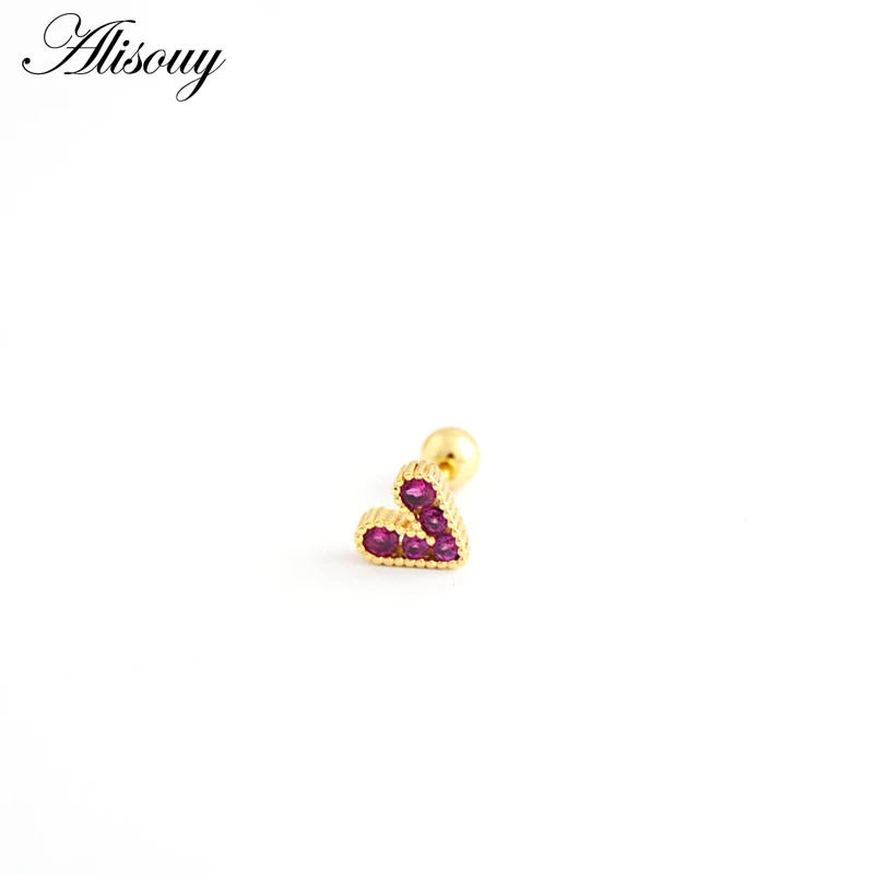 Gold Rose Red CZ Alisouy женские стальные хрустальные драгоценные серьги шпильки для пирсинга ювелирные украшения в форме сердца ушной кости элемент для нейл-арта серьги на Козелок хрящевая спираль - Окраска металла: Gold Rose Red CZ