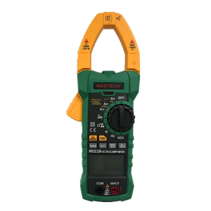 Mastech MS2115A 6000 отсчетов True RMS цифровой клещи AC/DC тестер напряжения тока с пусковым и NCV измерением