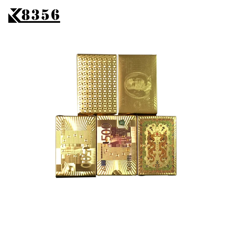 K8356 100 компл./лот золотые бегунки для Фольга покрытием Техасский Холдем Пластик игральные карты водонепроницаемые карты для покера карты Настольная игра 2,48*3,46 дюймов