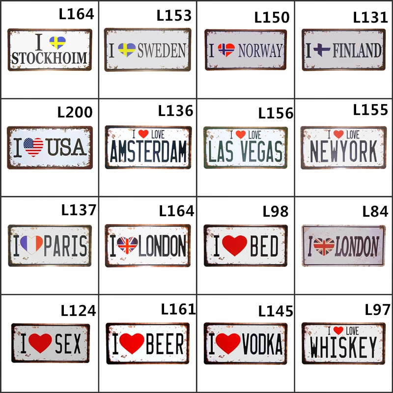 Автомобильный номерной знак I love USA Las Vegas пивной Амстердам металлический жестяной