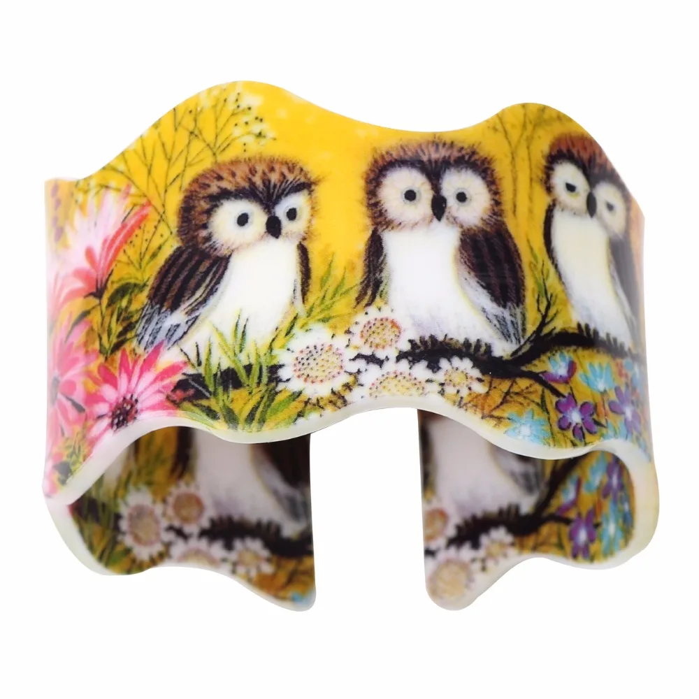 Bonsny массивные акриловые широкие браслеты с рисунком маленькой совы и птицы