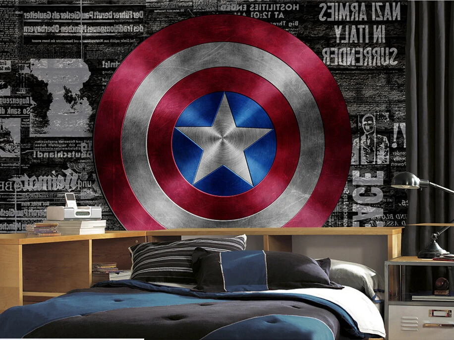 

Custom papel de parede infantil,Retro Captain America Shield,3D cartoon murals for children's room nursery background wallpaper