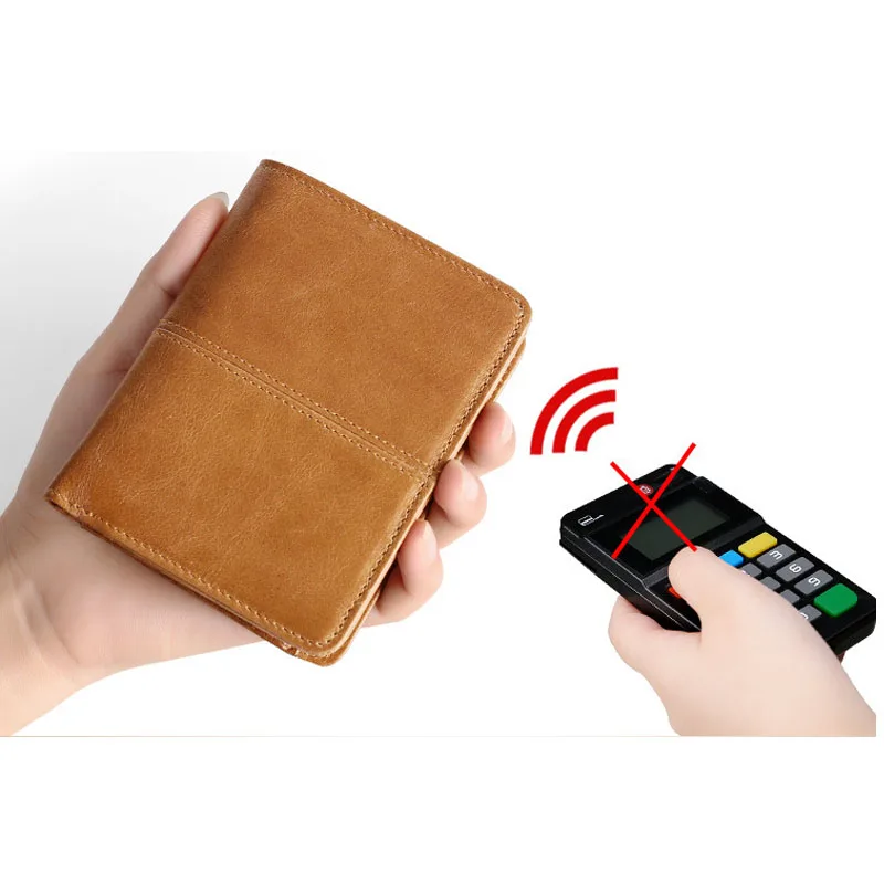 Мужской кошелек из натуральной кожи с RFID защитой тонкий бумажник коричневого и