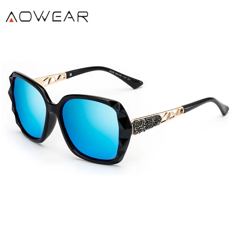 C5 Black Blue AOWEAR, негабаритные солнцезащитные очки, женские, поляризационные, квадратные, солнцезащитные очки для вождения, черный бриллиант, женские солнцезащитные очки, gafas de sol mujer - Цвет линз: C5 Black Blue