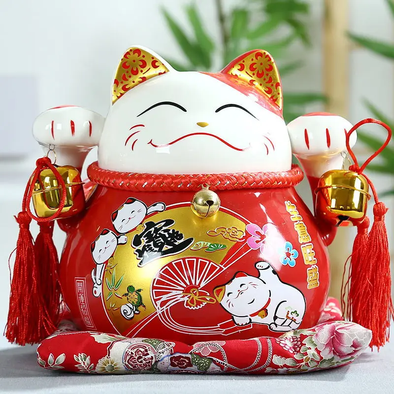 Lucky Cat большие яркие красные украшения бизнес exuberant cat денежная Копилка открывала