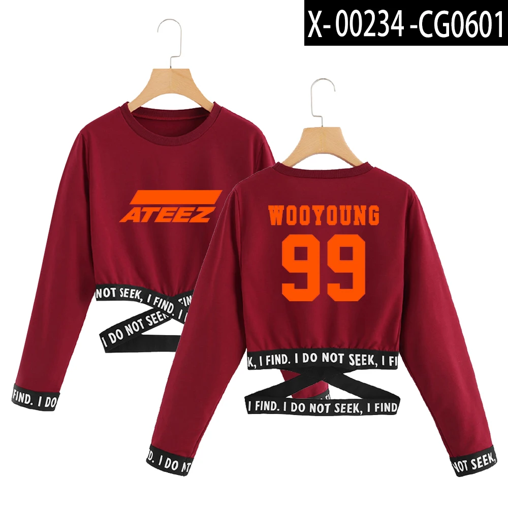 ATEEZ kpop укороченная толстовка с круглым вырезом модные короткие толстовки сексуальный пуловер в стиле хип-хоп с принтом оверсайз ATEEZ сексуальная одежда для женщин - Цвет: G