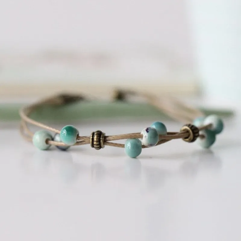 Плетеный браслет ручной работы с керамическими бусинами женские модные