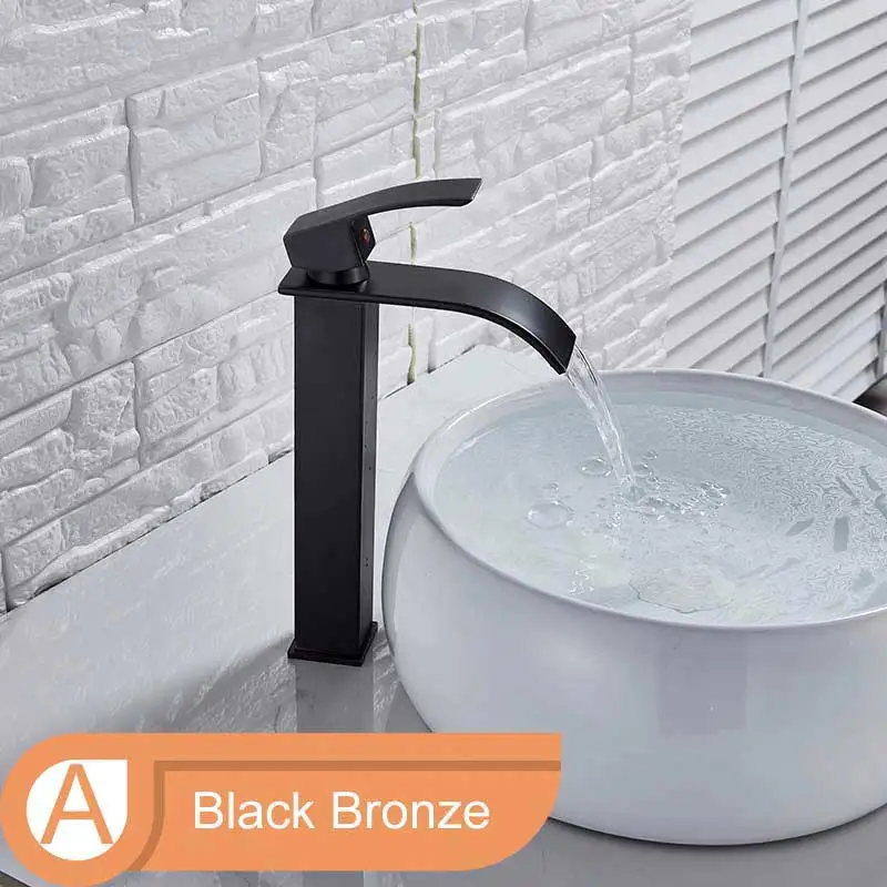 Black Bronze A Квадратный хромированный кран для раковины и раковины, смеситель для ванной комнаты с одной ручкой и широким носиком, кран для раковины Fauet, кран для горячей и холодной воды - Цвет: Black Bronze A