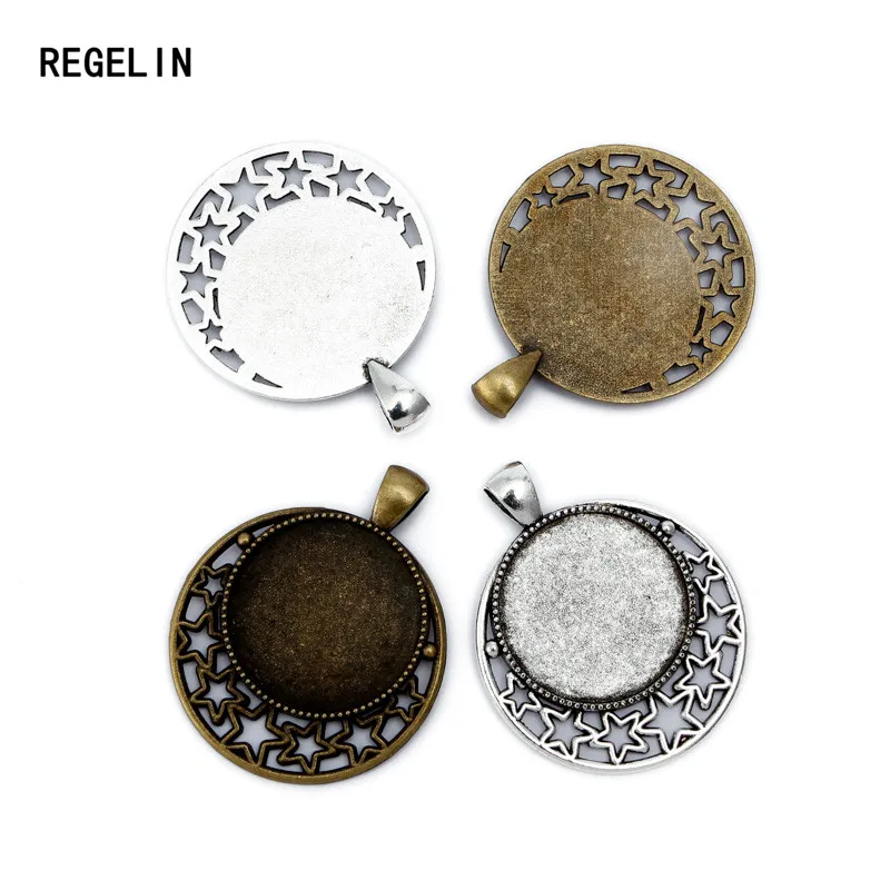 Фото REGELIN Новые настройки подвесок кабошоны основы полые Луны Подвески рамки лотки подходит 25 мм стекло кабошон DIY ожерелье 10 шт./лот №1